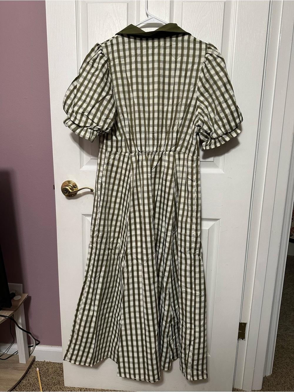 entro Large NWT Olive Green Gingham Midi Dress - Picture 4 of 4